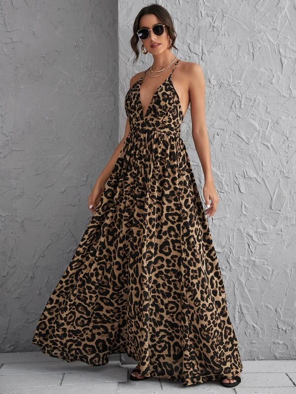 Vestido longo animal print
